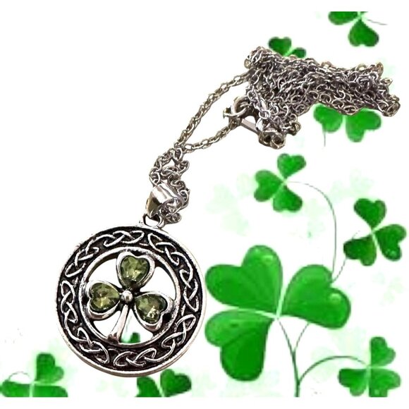 Shamrock Necklace New Celtic Knot Open Cut Design 18 in Chain St Patrick… - Picture 1 of 10
